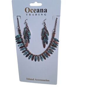 Oceana Trading Island Accessories Small Leaf Necklace & Earrings Set - NEW